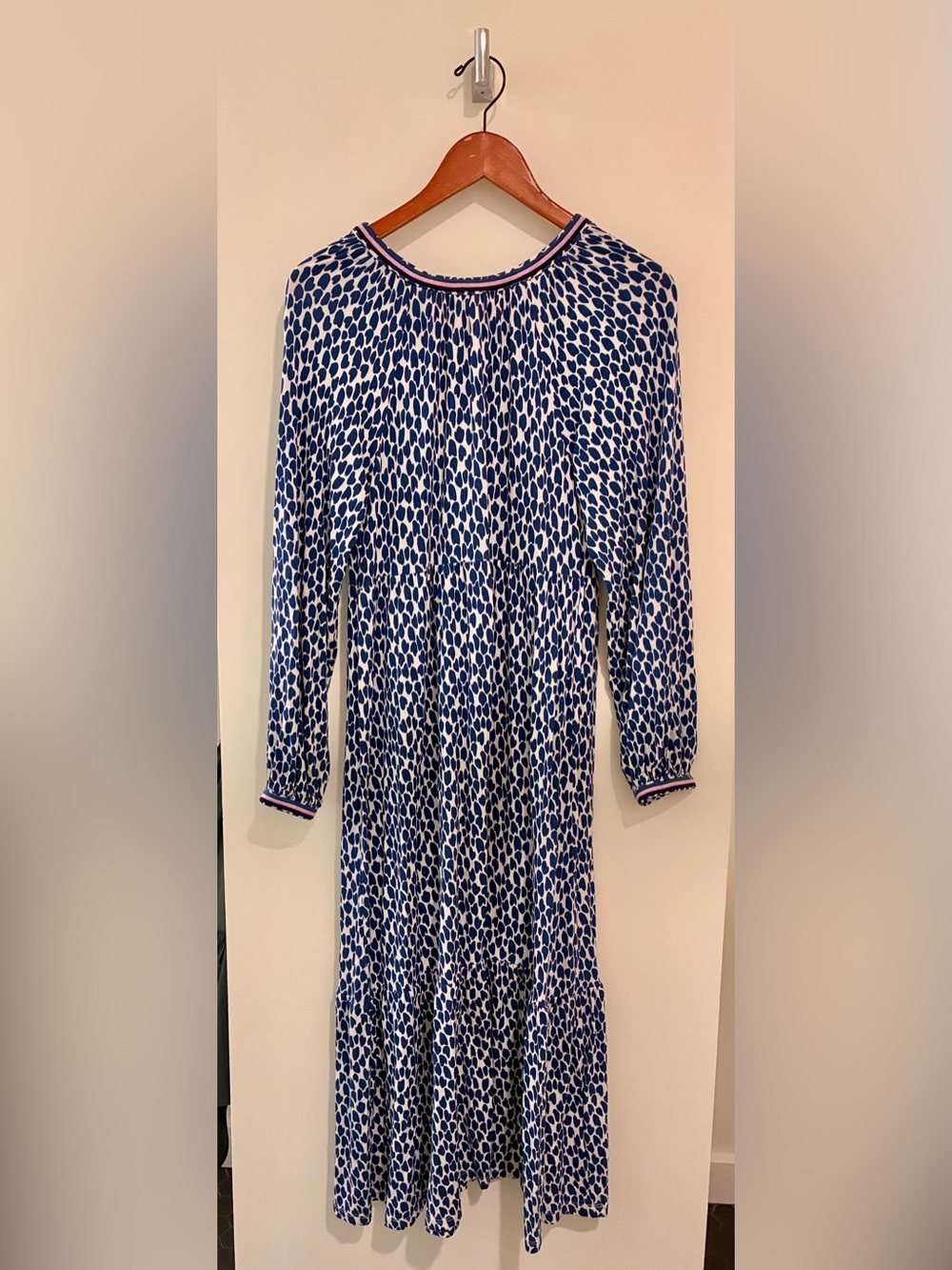 Boden Blue and White Printed Long-Sleeve Midi Dress